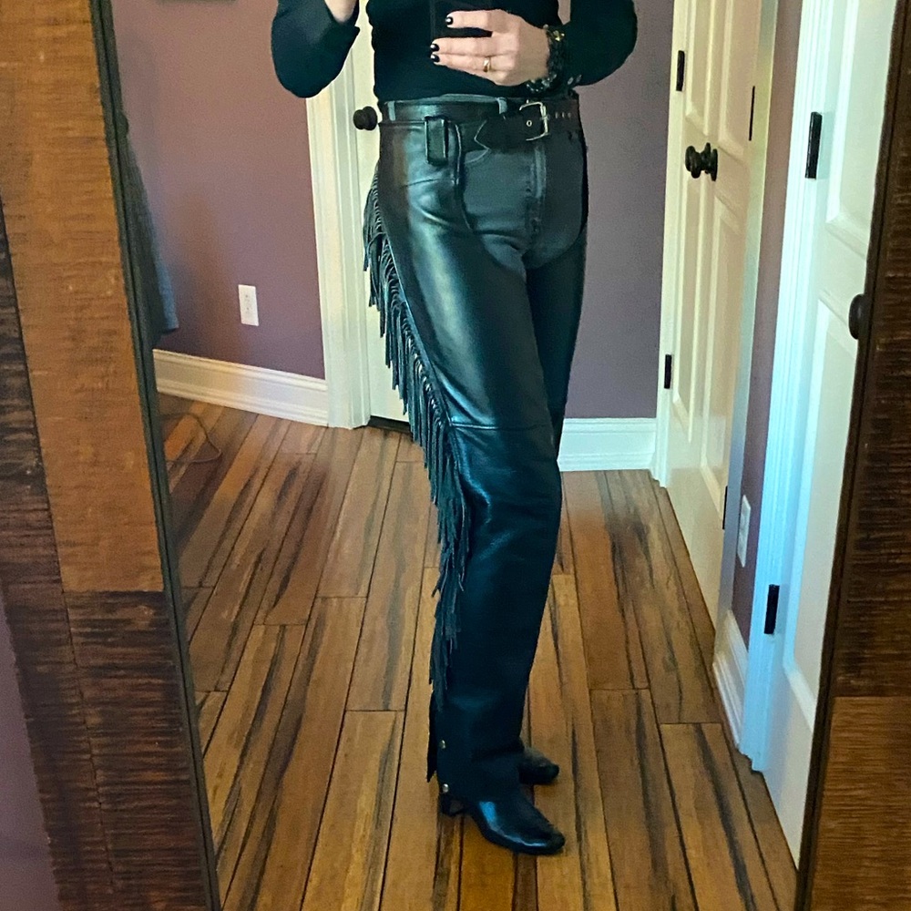 Frontier Leathers Women’s Black Motorcycle Chaps Size Large (L)